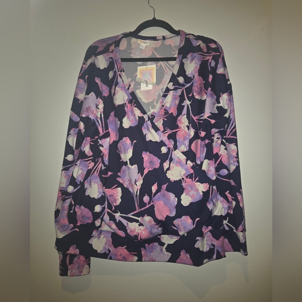 LuLaRoe Women's Floral Blouse - Black and Pink
